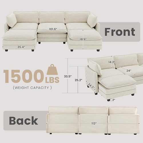 112'' Sectional Modular Cloud Couch, Oversized 5 Seat Couches U Shaped Sofa - Image 2
