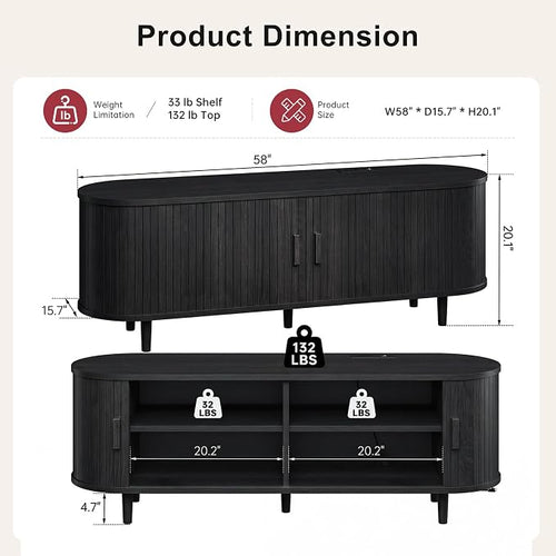 58" Mid Century Modern TV Stand, Wood TV Consoles - Image 2