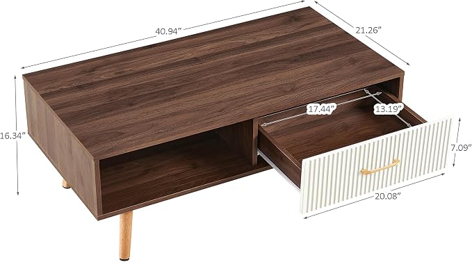 Coffee Table with Storage, Mid Century Boho Wood Center Table with Open Storage - Image 2