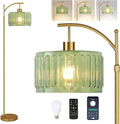 QIYIZM Glass Floor Lamp for Living Room, Mid Century Modern Brass Tall Lamp by QIYIZM
