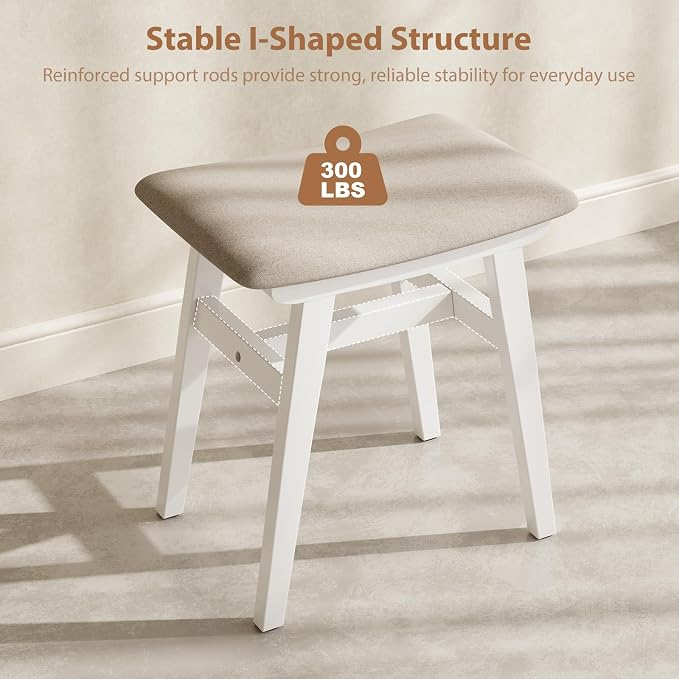 Muwuele Solid Wood Vanity Stool, Compact Makeup Chair - Image 6