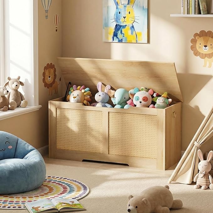 HOOBRO Storage Bench, 39.3" Toy Box, Rattan-Like Storage Chest, Sturdy Entryway - Image 5