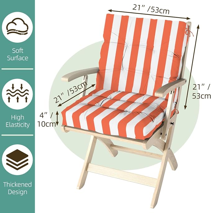 Outdoor Chair Cushion, High Back Soft Seat Pad, Indoor Outside Use, - Image 9