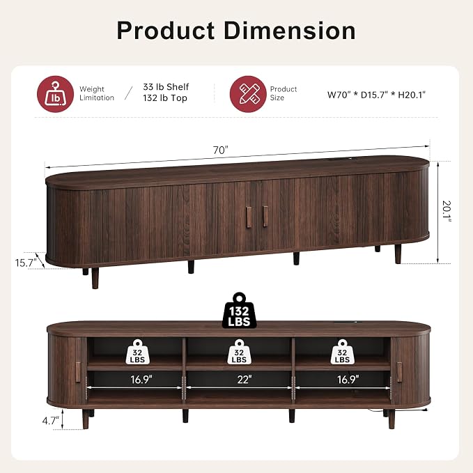 70" Mid Century Modern TV Stand, Wood TV Consoles - Image 2