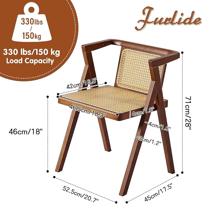 Furlide Rattan Dining Chair, Mid-Century Accent Armchair, Wicker Chair - Image 2