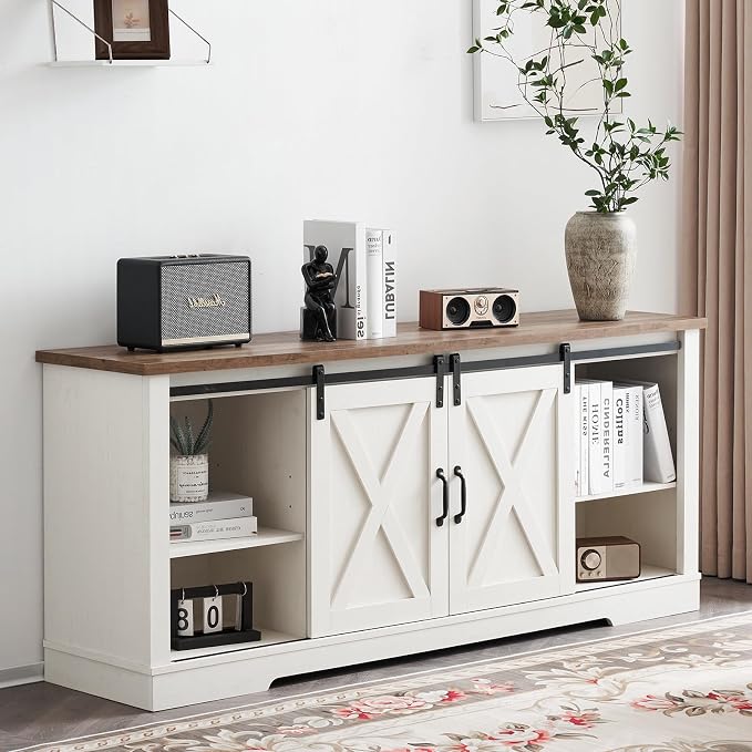 AMERLIFE 4-Piece Farmhouse Table Set Includes Sliding Barn Door TV Stand - Image 8