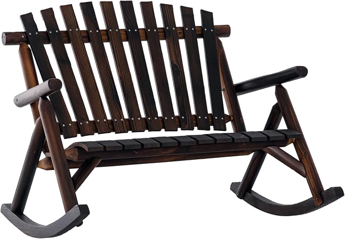 Outsunny Outdoor Wooden Rocking Chair, Double-Person Rustic Adirondack Rocker by Outsunny
