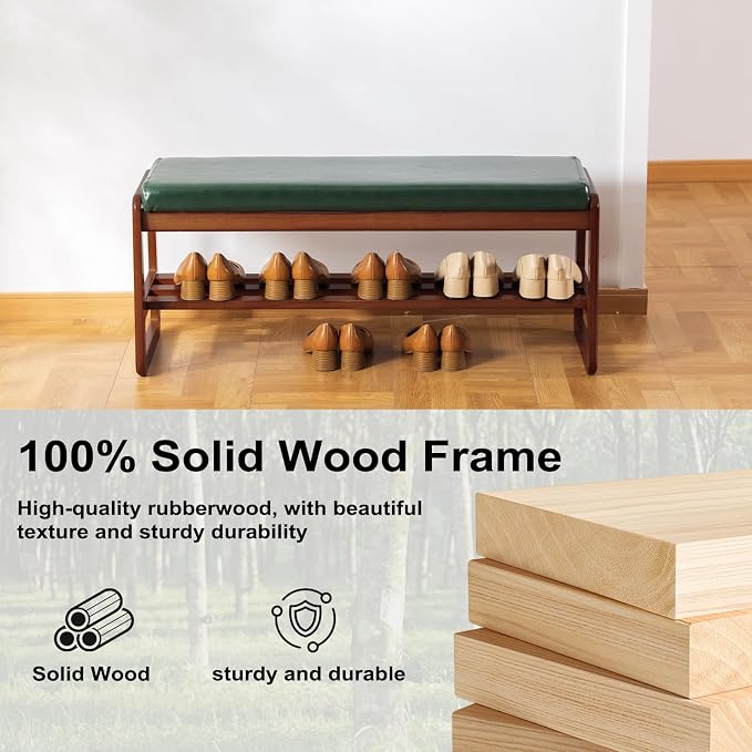 SOBIBO Solid Wood Shoe Bench, 2-Tier Wooden Entryway Bench, Modern Shoe Rack - Image 5