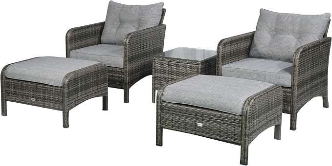Outsunny 5 Pieces Rattan Wicker Lounge Chair Outdoor Patio Conversation Set - Image 6