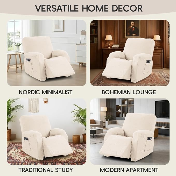 Recliner Chair Covers, 4-Piece Stretch Geometric Strokes Jacquard Reclining - Image 7