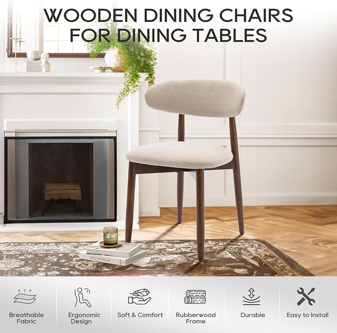 COLAMY Wooden Dining Chairs Set of 4, Modern Fabric Upholstered Kitchen Side - Image 7