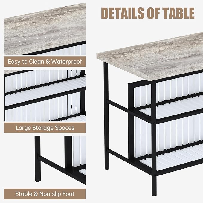 AWQM Kitchen Island with Seating & Storage Shelf, Faux Marble Island Table - Image 7