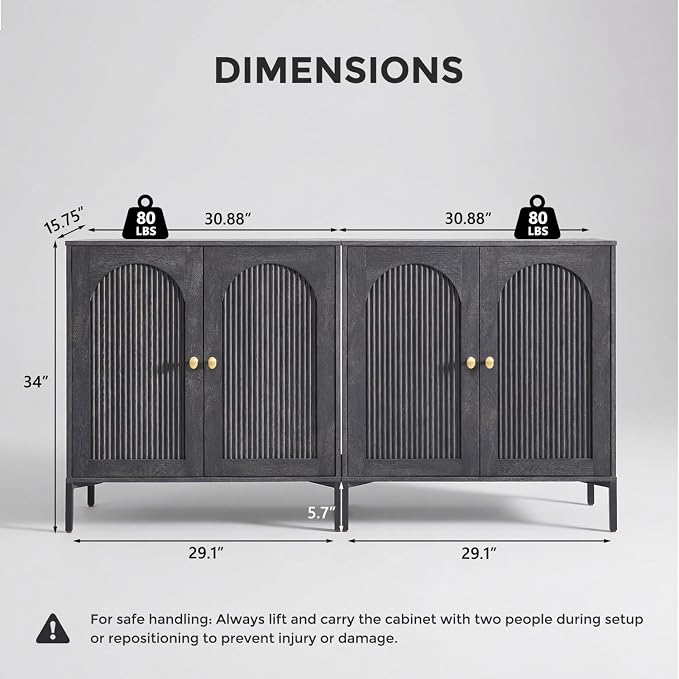 IFBUY Modern Sideboard Buffet Cabinet, 61.75" W Fluted Arched Buffet Cabinet - Image 2