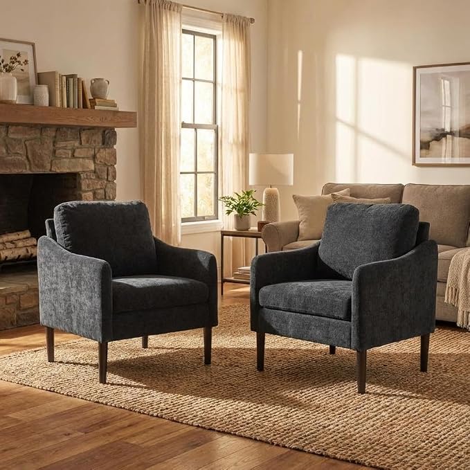 Mid Century Modern Accent Chair, Chenille Fabric Armchair - Image 3