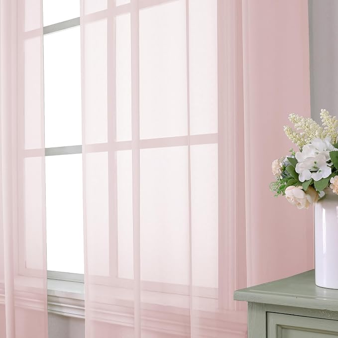 Aiyufeng Blush Pink Sheer Curtains 96 Inches Long 2 Panels Set, Light Filtering - Image 2