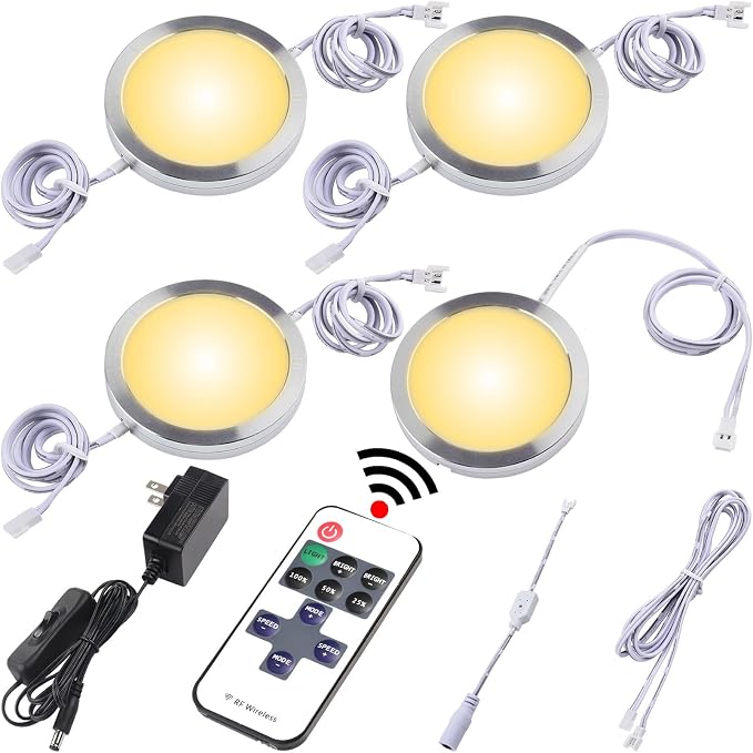 Round LED Puck Lights of Dia 2.4", Glass Display Cabinet Light Strip, Wireless by Lvyinyin