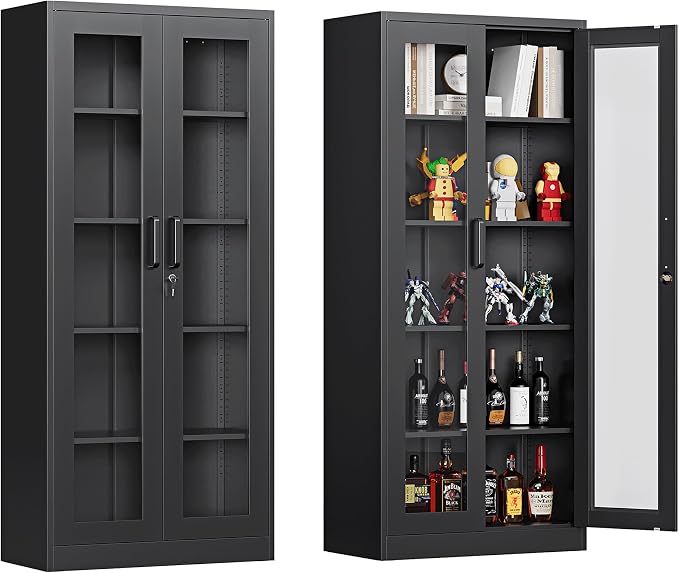 Display Cabinet with Glass Doors, Display Case Cabinet by Anxxsu