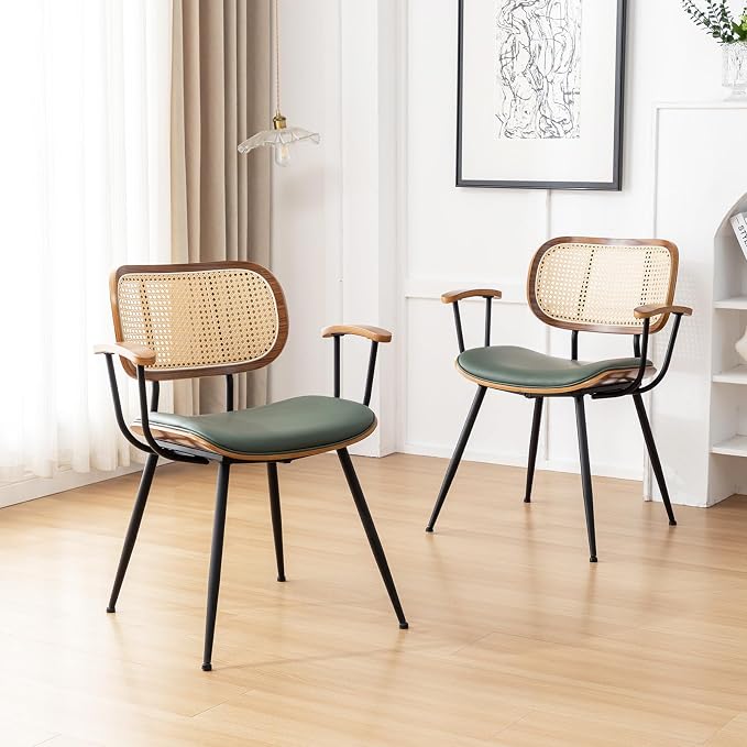 Rattan Dining Room Chairs Set of 2, Mid Century Modern Kitchen Side Chairs by YOUUGIOR