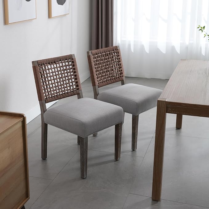 LZAREAL Farmhouse Dining Chairs Set of 2 Linen Fabric Upholstered Accent Side - Image 4