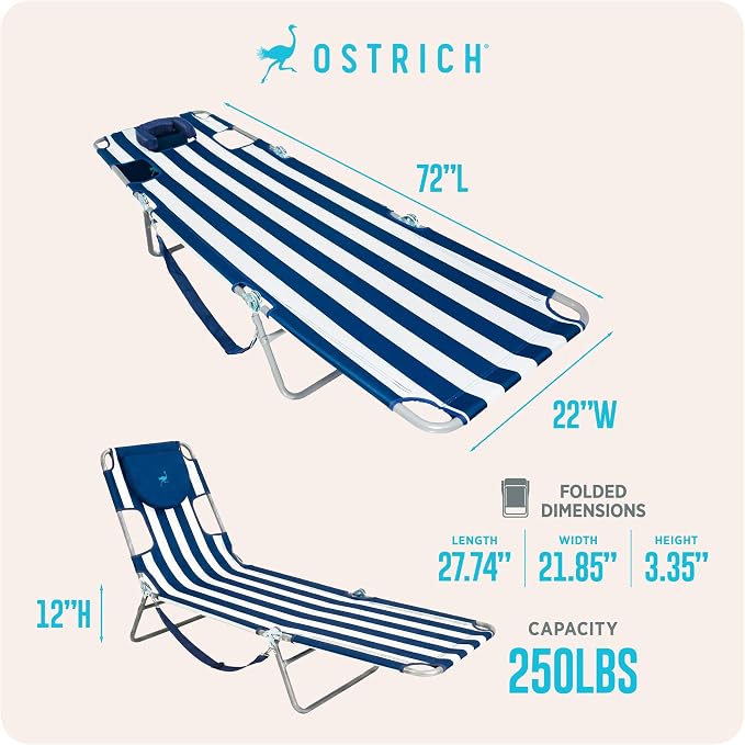Ostrich Beach Lounge Chair, Folding & Reclining Outdoor Chaise Lounger - Image 3