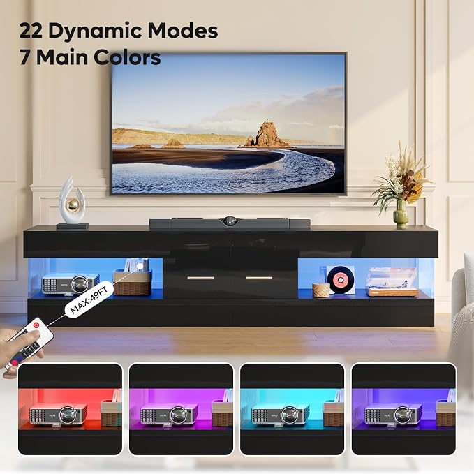 Bestier 67" Modern TV Stand for TVs 55 to 75 Inch, High Gloss LED Entertainment - Image 3