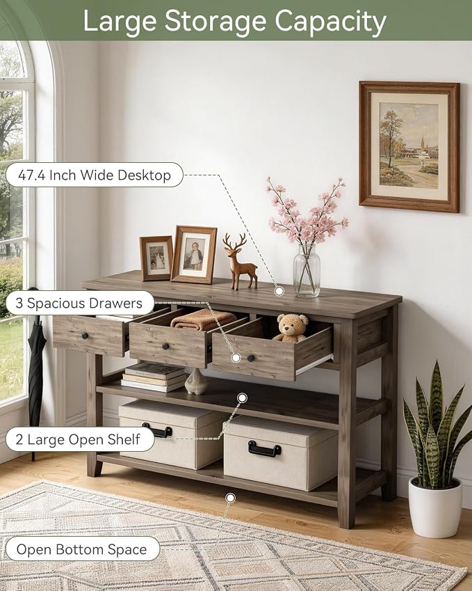 Karl home Console Table with 3 Drawers, Living Room - Image 4