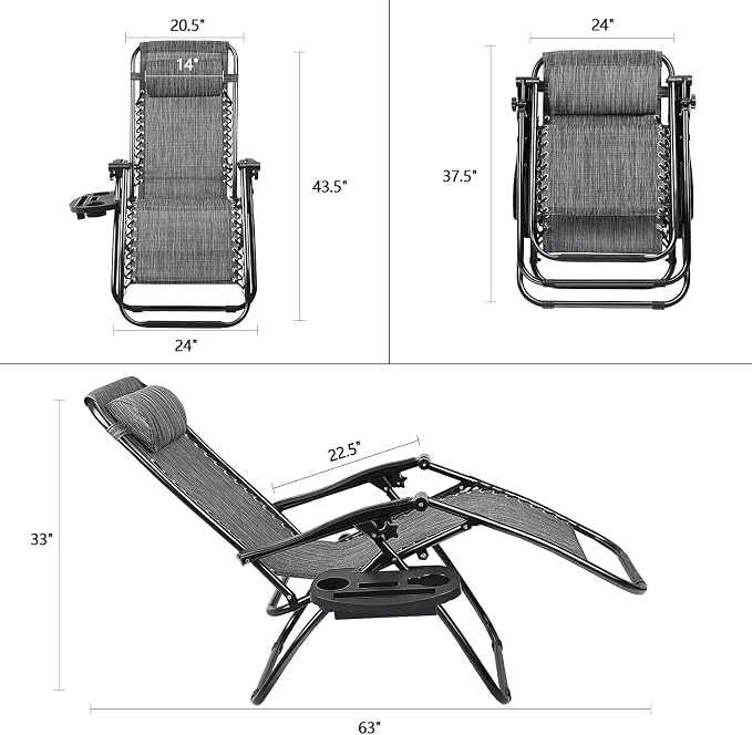 Devoko Patio Zero Gravity Chair Outdoor Folding Adjustable Reclining Chairs - Image 3