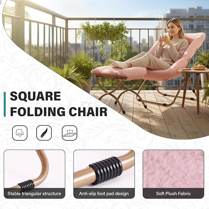 Tiita Folded Chair with Ottoman, Soft Faux Fur Oversized Folding Accent Chair - Image 4