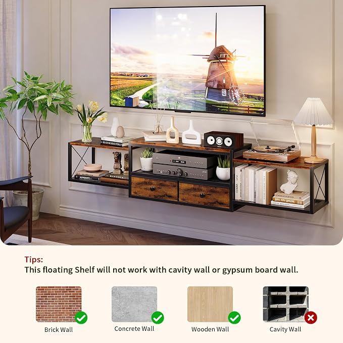 HavenlyYouth 55" Floating TV Stand, Modern Entertainment Center, Wall-Mounted - Image 7