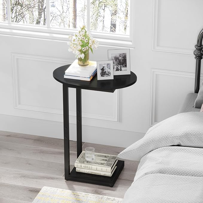 Hosfais Small Side Table End Table, C-Shaped Wood Coffee Table TV Tray - Image 7