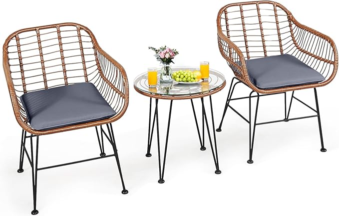 Tangkula 3 Pieces Patio Conversation Bistro Set, Outdoor Wicker Furniture by TANGKULA