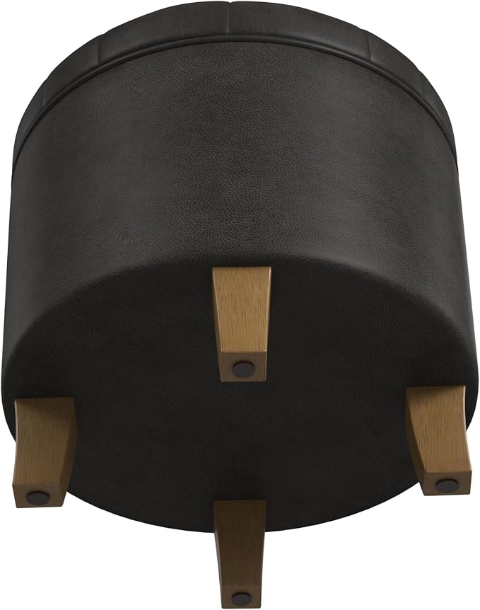 Homepop Home Decor | Upholstered Round Faux Leather Tufted Foot Rest Ottoman | - Image 5