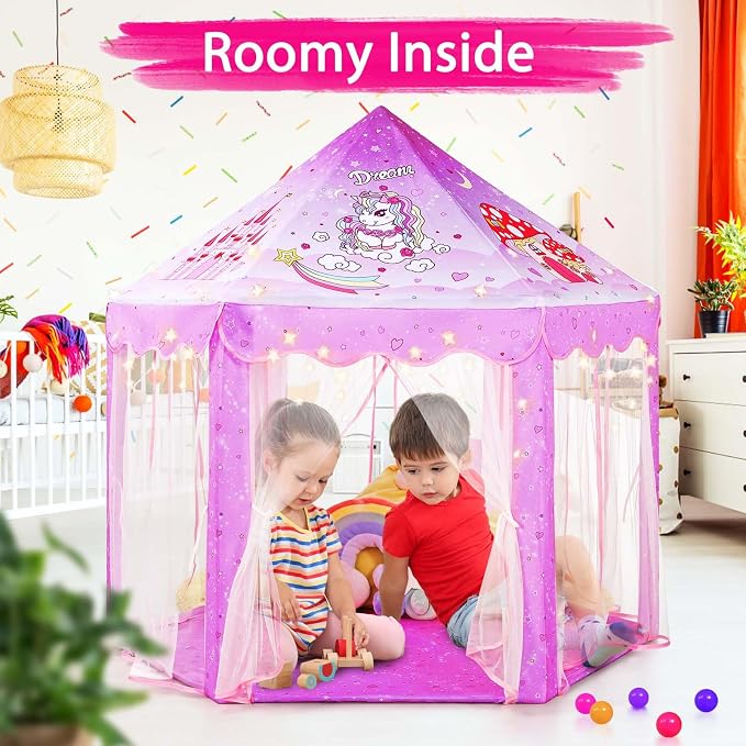 Monobeach Princess Tent Girls Unicorn Large Playhouse Kids Castle Play Tent - Image 2