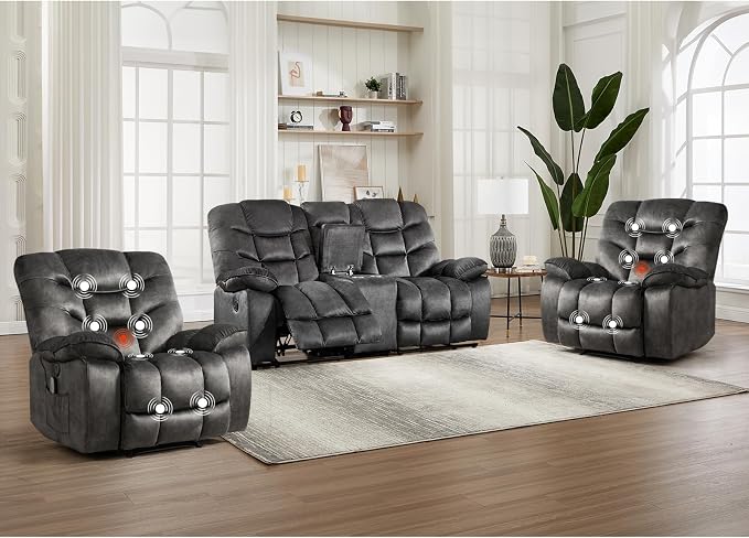 HAOMARKETS 3 Pieces Recliner Sofa Furniture Set, Include 2 Power Recliner Chairs by HAOMARKETS