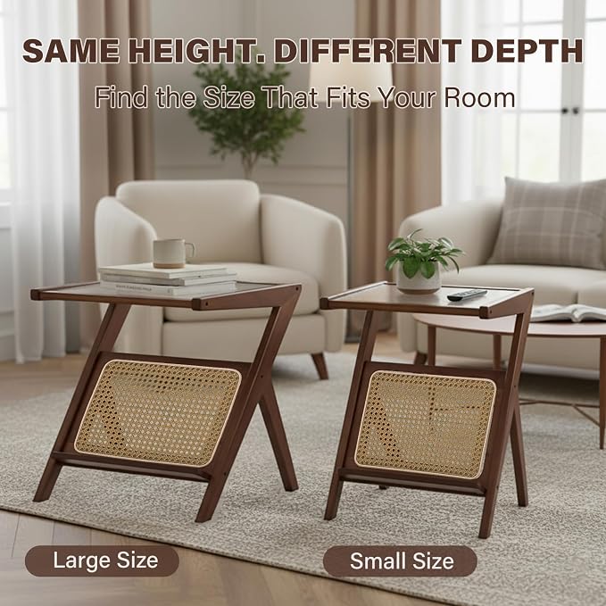 Tiita 2 Pack Rattan Side Table, Mid Century Nightstand, Bamboo Accent Bedside - Image 7