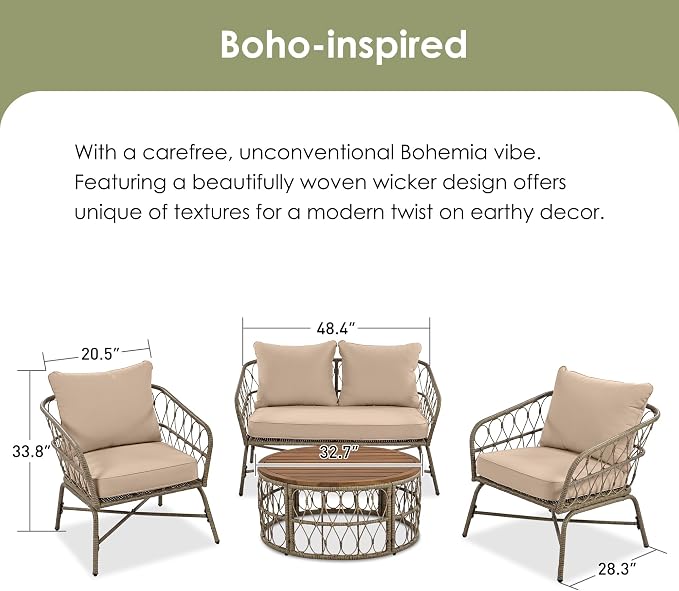VilroCaz Bohemia-Inspired 4-Person Outdoor Seating Group - Image 4