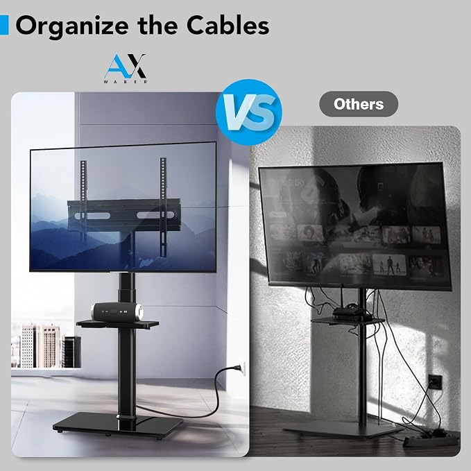 AX WABER Floor TV Stand with Power Outlet& Shelf, Universal TV Stand Mount - Image 5