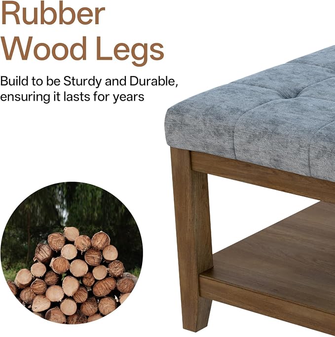 ABHENG 31.5” Large Square Storage Ottoman, Upholstery Solid Rubberwood Coffee - Image 4