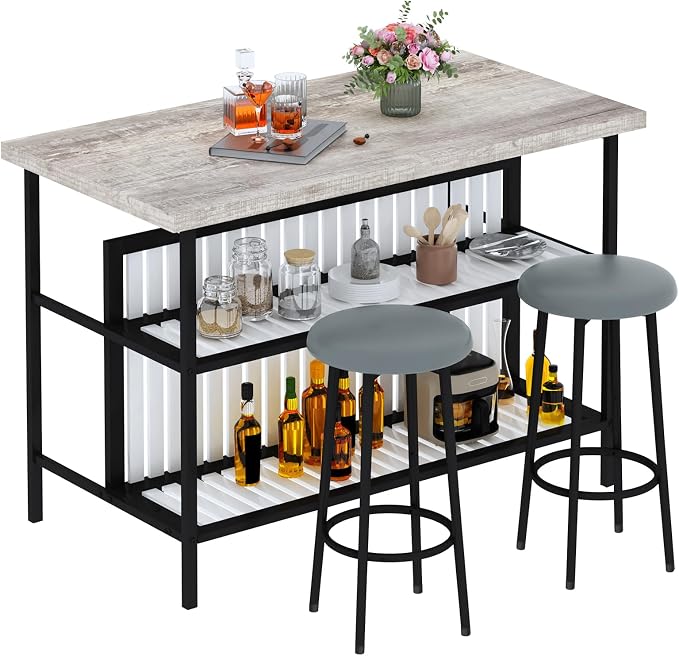 AWQM Kitchen Island with Seating & Storage Shelf, Faux Marble Island Table by AWQM