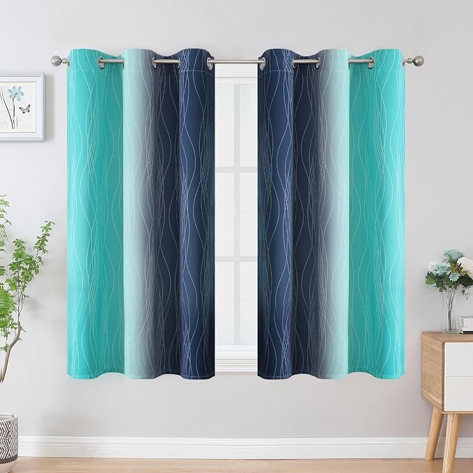 Estelar Textiler Navy Blue and Teal Ombre Blackout Curtains 54 Inch Length 2 - Image 2