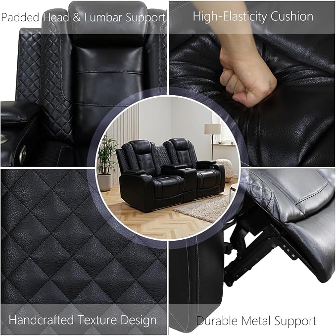 Leather Power Recliner Sofa Set, Living Room Furniture Sets, 2 Piece Reclining - Image 7