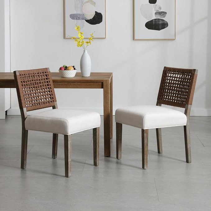 LZAREAL Farmhouse Dining Chairs Set of 4 Linen Fabric Upholstered Accent Side - Image 3