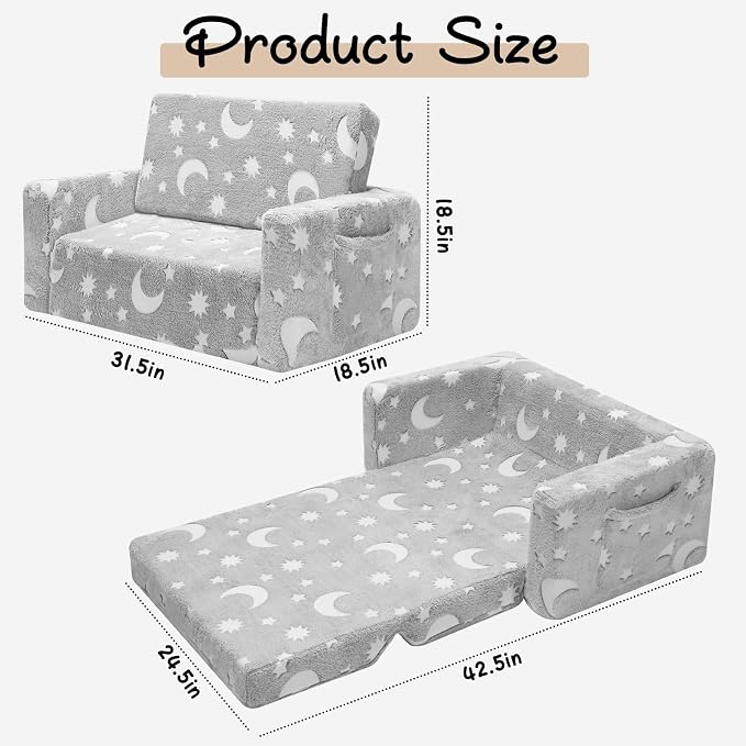 SLIGUY Kids Chair, Toddler Couch, Fold Out Sofa Chair, Toddlers Convertible - Image 3