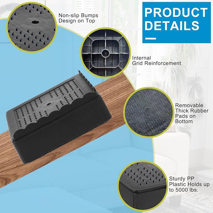 Bed Risers 1 inch, 2 inch, 3 inch, 4 inch Heavy Duty, Adjustable Furniture Riser - Image 6