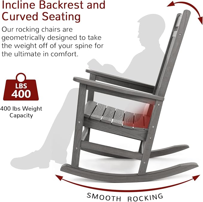 Stoog Patio Rocking Chairs Set of 4, All-Weather HIPS Outdoor Rocking Chair - Image 4