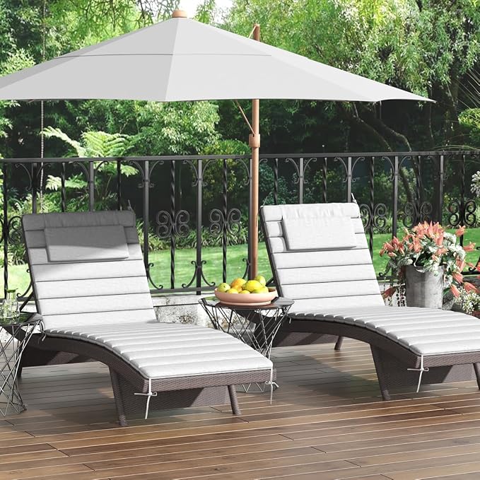 Sundale Outdoor Olefin Quilted Lounge Cushion Set of 4, Patio Foldable Chaise - Image 9