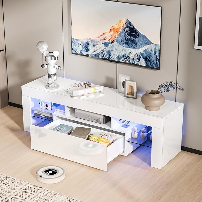 VINGLI 51'' LED TV Stand, High Glossy Modern Entertainment Center - Image 6