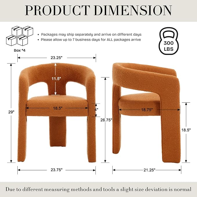 Modern Sherpa Dining Chairs Set of 4, Upholstered Barrel Chairs - Image 2