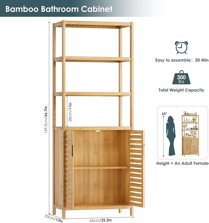 HIFIT Tall Bathroom Storage Cabinet, Corner Tall Cabinets Freestanding - Image 2
