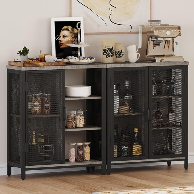 BON AUGURE Liquor Cabinet Bar for Home, Farmhouse Coffee Storage Cabinet for - Image 8